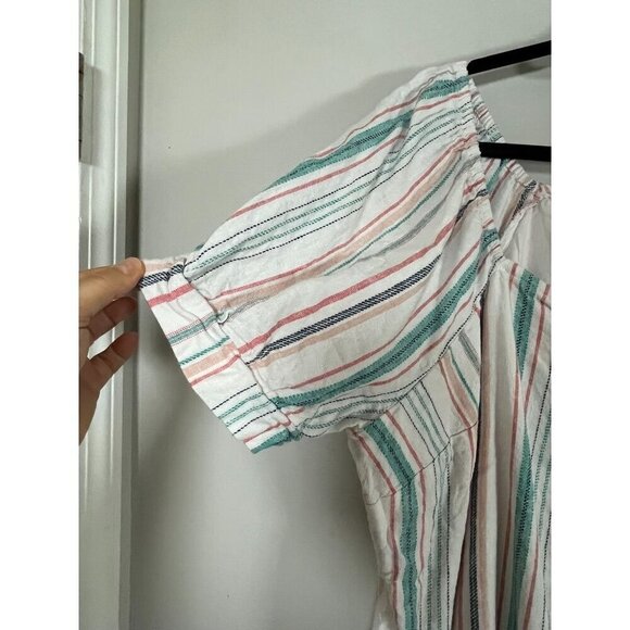 Lane Bryant Coastal Linen Top 18 Red Stripe Boho Retro Euro Summer Preppy Relax - Picture 3 of 14